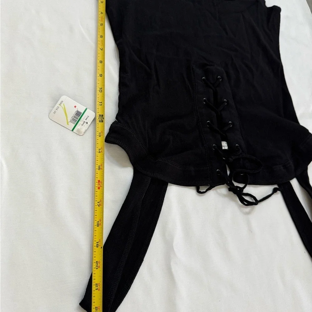 NWT Free People Intimately Women's Bodysuit Black Sz Large Tank Lace Up